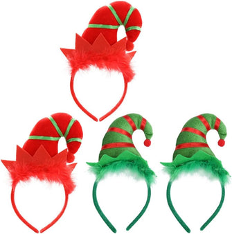 Lurrose Kids Tiara 4pcs Christmas Headbands Elf Hat Hairband Christmas Party Elf Costume Headwear Christmas Cosplay Headdress for Xmas Favrors Gifts Kids Scrunchies