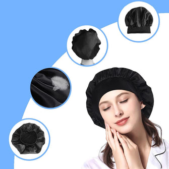 Hair Bonnet for Sleeping, Wide Elastic Band Satin Bonnet Silk Bonnet Shower Cap for Women Girls Makeup Hair Care Elastic Hat Soft Sleep Cap Satin Head Cover for Night Sleep Curly Hair Protection