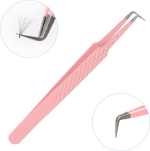 Lash Tweezers Professional Tweezer 90 Curved Angled Tips Precision Stainless Steel Tweezer Easy Fan Volume Lash Tweezers Supplies for Eyelash Extension Applications by GEMERRY (Pink)