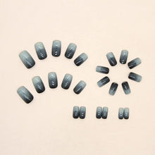 24PCS Short False Nails with Glue Stickers, Square Full Cover Acrylic Nails Press on Nails no Glue,Gray White French Fake Nails Stick on Nails for Women and Girls Nail Art