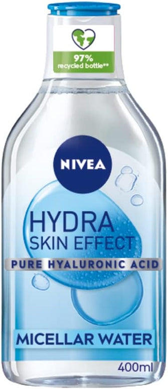 NIVEA Hydra Skin Effect Micellar Water (400ml), Effective Yet Gentle Waterproof Make-Up Remover, Cleansing Water Made with Pure Hyaluronic Acid and Micellar Technology