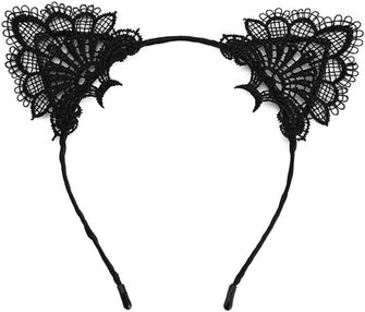 Halloween Cat Ears Headband, Makeup Party Lace Cat Ears Headband,Halloween Carnival Party Masquerade Cosplay Sweet Sexy Women Lace Hair Accessories Headband Costume Accessories