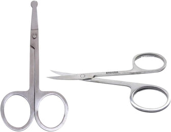 KALLORY Professional Nose Hair Scissors, Stainless Steel Curved Eyebrow Scissors Manicure Scissors with Rounded Tip for Facial Hair,Nose Hair,Ear Hair,Eyebrow and Nail, 2 Pack