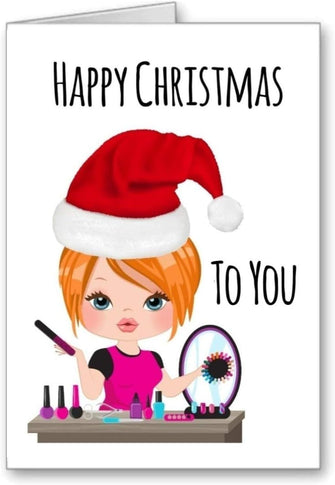 Manicurist Nail Technician Christmas Card Beauty Ginger Red Hair (Envelope Included)