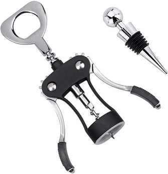 Foho Corkscrew Wine Bottle Opener with Bottle Stopper, Waiters Multifunctional Metal Wing Corkscrew for Wine Beer Cap Bottles Opener Remover