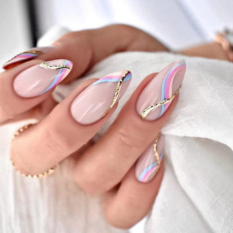 Coffin False Nails Long French Fake Nails Nude Flowers Glitter Press on Nails Ballerina Acrylic Stick on Nails 24pcs for Women and Girls (CWhiteWen)