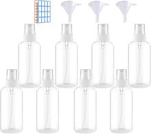 ACTTGGJ 8 Pcs Spray Bottles 100ml Small Empty Clear Fine Mist Travel Plastic Atomiser Bottle Set Refillable Liquid Containers Funnels and Labels Make-up Cosmetic Hair (ACTTGGJ)