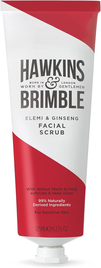 Hawkins & Brimble Mens Facial Scrub 125 ml - Walnut & Almond Pre Skin Face Exfoliator For Men  Pre Shave Lotion