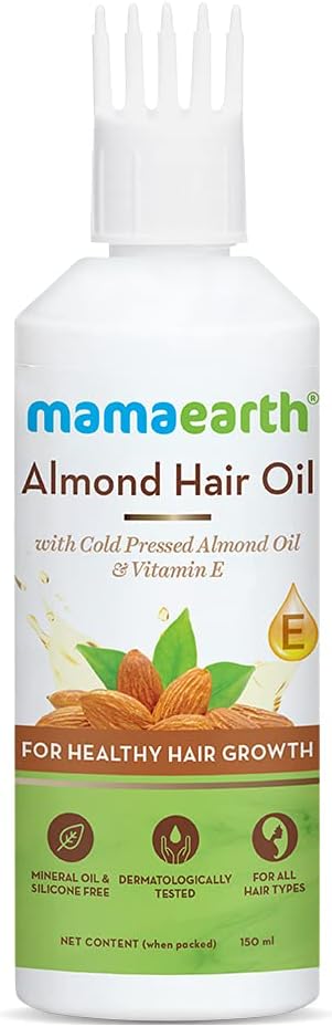 Mamaearth Almond Hair Oil for healthy growth and deep nourishment, with Cold Pressed Almond Oil & Vitamin E for Growth Off White 150 ml (Pack of 1)