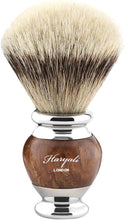 Haryali London Mens Shaving Brush with Silver Tip Badger Hair Bristles Wood & Metal Handle for Beard & Mustache Facial Hair Perfect Shave