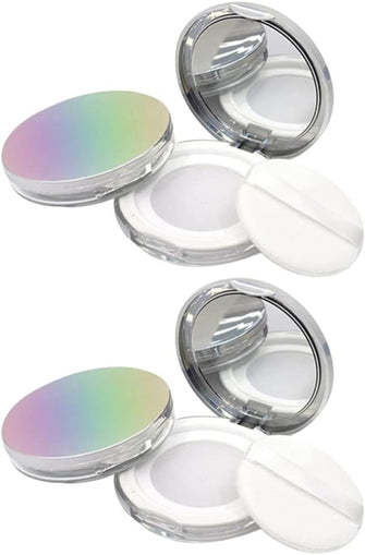 HEALLILY 2Pcs Empty Refillable Loose Powder Container Compact Makeup Powder Box with Powder Puff and Mirror Ultra- thin Loose Powder Sub- packing Case