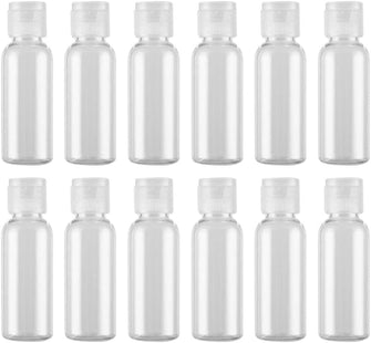 12PCS Transparent Plastic Empty Refill Cosmetic Packing Bottle Jars with Clear Flip Cover Perfume Makeup Water Cleanser Shower Gel Emulsion Lotion Liquid Sample Storage Container (15ml/0.5oz)