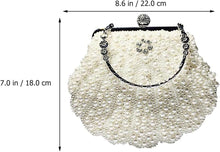 Amosfun Girl Wallets Women Pearl Shell Shaped Clutch Bag Crystal Beaded Evening Bag Wedding Purse with Pearl Chain Fit Wedding Party Crossbody Handbag