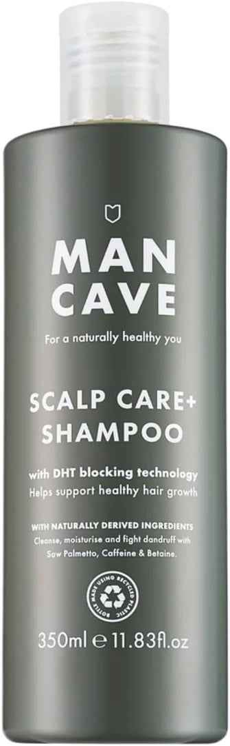 ManCave Scalp Care Shampoo 350ml, DHT Blocker Encourages Hair Growth + Dandruff Control, Sulphate Free, Contains Saw Palmetto, Panthenol and Betaine, Natural Formulation, Vegan Friendly