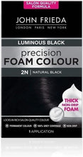 John Frieda Precision Foam Colour 2N, Luminous Natural Black, Salon-Finish Permanent Black Hair Dye, Black Hair Colour, 100% Grey Coverage