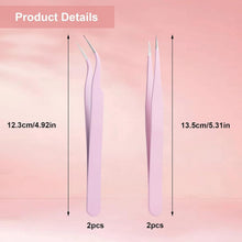 4Pcs Eyelash Extension Tweezers, Lash Tweezers Nail Art Tweezers Stainless Steel Eyelash Extension Tweezers Straight and Curved Tip Eyelash Tweezers for Craft, Makeup Tools (Pink)