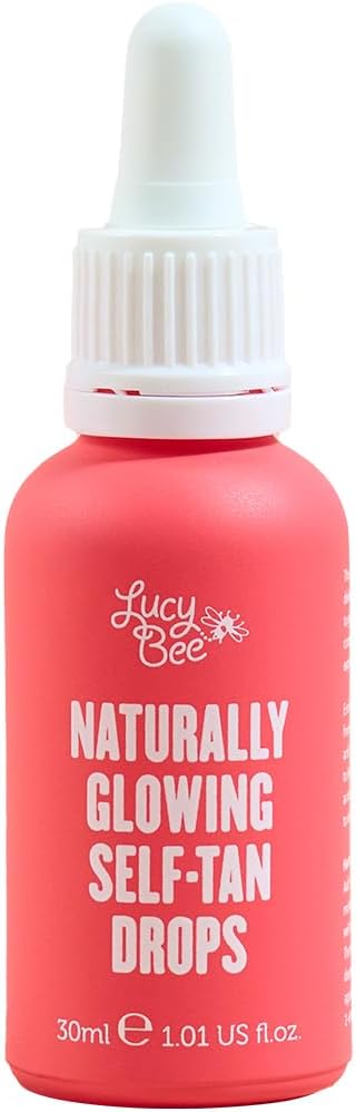 Lucy Bee Fake Tan Drops for Face and Body 30ml. Certified Vegan and Cruelty Free. Coconut Water & Aloe Vera Soothe & Hydrate. Palm Oil Free with Natural Ingredients. Naturally Glowing Self-Tan Drops.