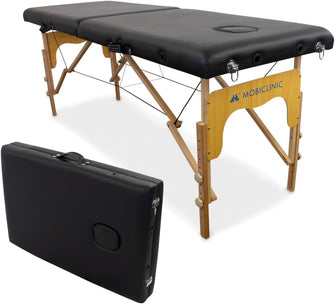 Mobiclinic, Massage Table, CM-01 Basic, Massage Bed, Headrest, Wood, 2 Section, For physiotherapy, European Brand, Adjustable Height, 73x23 inches, Portable, Black