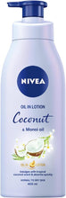 NIVEA Oil In Lotion Coconut & Monoi (400ml), Replenishing Body Lotion with a tropical Coconut Scent & Powerful Monoi Oil, Moisturising Cream, NIVEA Body Lotion