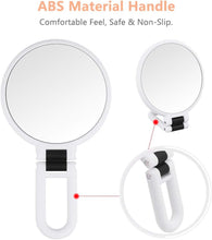 Makeup Mirror Double Sided 5X/1X Magnifying,Hand Held Mirror with Folding Handle,Compact Cosmetic Vanity Mirror for Girls,Ladies,Beauty,Handbag,Travel,Hanging,Table Round Small Portable Pocket (White)