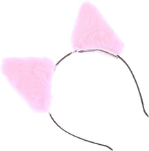 Lurrose Fur Ears Headband, Fluffy Plush Cat Ear Hair Hoop Cute Animal Party Hair Accessories for Girls Women Halloween Costume (Pink)