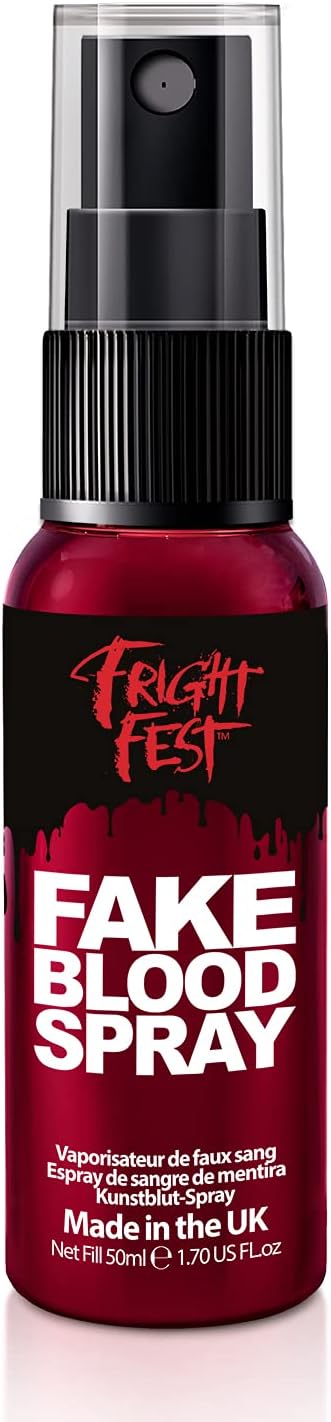 Fake Blood Gel Spray 50ml by Fright Fest Red Fake Blood liquid  SFX makeup looks great with face blood, liquid latex, white face paint, black face paint, body paint and spirit gum