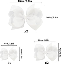 Ferillery 6 Pack Girls Hair Bows Ribbon Bows Craft Bows 3 Sizes Bows, Toddler Girls Hair Bows Hair Bow Clips for Toddlers Hair Bows for Little Girls Hair Accessories, White