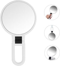 Makeup Mirror Double Sided 5X/1X Magnifying,Hand Held Mirror with Folding Handle,Compact Cosmetic Vanity Mirror for Girls,Ladies,Beauty,Handbag,Travel,Hanging,Table Round Small Portable Pocket (White)