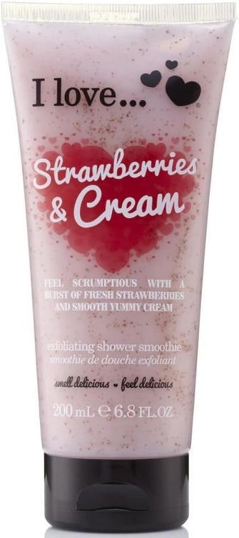 I Love Originals Strawberries & Cream Shower Smoothie, Enriched With Natural Almond Shell to Remove Impurities & Dead Cells, Leaves Skin Feeling Cleansed, VeganFriendly 200ml