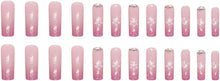 24 PCS Long Pink Press on Nails Gradient Rhinestone False Nails Glossy Ballerina Fake Nails with Flower Design Full Cover Nail Tips for Women and Girls Party