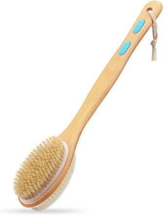 Hience Long Handle Bath Shower Brush Back Scrubber Body Exfoliator, Double-Sided Brush Head with Soft and Stiff Bristles for Wet or Dry Brushing, Cellulite Removal and Lymphatic Drainage