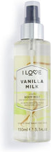 I Love Vanilla Milk Scented Body Mist, Formulated With Natural Fruit Extracts Which Offer a Burst of Fragrance, FastDrying Refreshment Throughout the Day, VeganFriendly 150ml