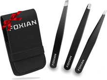 Foxian 3 Pcs Eyebrow Tweezers for Facial Hair Women Stainless Steel Straight & Slanted Tips for Accurate & Precise Grooming of Eyebrows Professional Tweezers for Men