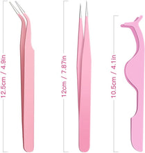 GAOHUI Lash Clip Applicator, False Lash Tweezers 3 Piece, Eye Makeup Curved Tip Clip Set Clamp for Lash Clusters Application Removal(Pink)