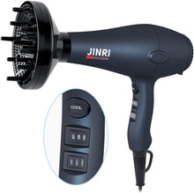 JINRI 1800W Professional Negative Ionic Hair Dryer, 3 Speeds 2 Heat Plus Cool Settings with Diffuser & Concentrator & AC Motor, Long Cord Blow Dryer, Travel Salon Home use, Gifts, Women&Men, Black