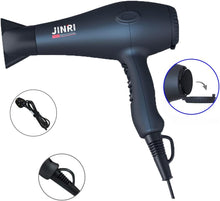 JINRI 1800W Professional Negative Ionic Hair Dryer, 3 Speeds 2 Heat Plus Cool Settings with Diffuser & Concentrator & AC Motor, Long Cord Blow Dryer, Travel Salon Home use, Gifts, Women&Men, Black