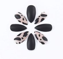 Brishow Coffin False Nails Black Leopard Fake Nails Pointed Ballerina Acrylic Press on Nails Full Cover Stick on Nails 24pcs for Women and Girls