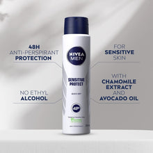NIVEA MEN Sensitive Protect Anti-Perspirant Deodorant Spray (250ml), Men's Deodorant with 48H Sweat and Odour Protection, Antiperspirant for Men with Chamomile Extracts