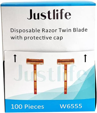 Justlife Disposable Razor Twin Blade with Protective Cap Box of 100