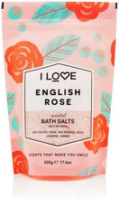 I Love English Rose Scented Bath Salts, With 99% Naturally Derived Ingredients Including ACB BioWater Bamboo, Lightly Fragranced Leaving Skin Feeling Silky & Smooth, VeganFriendly 500g