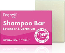 Friendly Soap - Natural Lavender & Geranium Shampoo Bar, Relaxing, Rich & Nourishing, Handmade with Coconut & Essential Oils, No Sulfates & Palm Oil, Vegan, Eco-Friendly, Recyclable Packaging 95g Bar