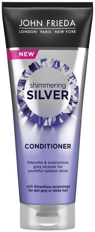 John Frieda Shimmering Silver Conditioner 250 ml, Toning Conditioner for Dull Grey or White Hair, Conditioner for Silver Hair with SilverGloss Technology