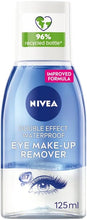 NIVEA Double Effect Waterproof Eye Make-Up Remover (125 ml), Daily Use Face Cleanser for Make-Up and Mascara with Cornflower Extract and Biotin