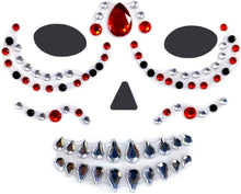 Day of Dead Halloween Face Gems Temporary Tattoos Stickers, Sugar Skull Face Jewels Gems Makeup Kit, Eye Body Decoration Accessories for Festival Masquerade Party (A)