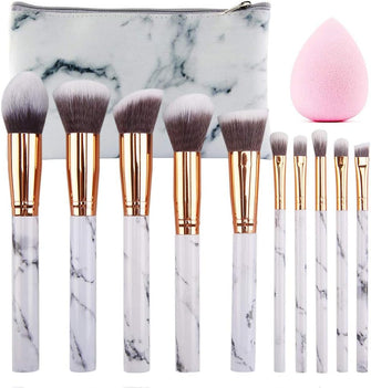 Make Up Brushes, SEPROFE 10 Pcs Marble Makeup Brush Set, Foundation Powder Blush Blending Eyeshadow Brushes Sets