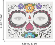 FRCOLOR 8Pcs Sugar Skull Face Tattoo Temporary Day of the Dead Sugar Skull Tattoo Halloween Makeup Tattoo Stickers Waterproof Full Face Tattoo