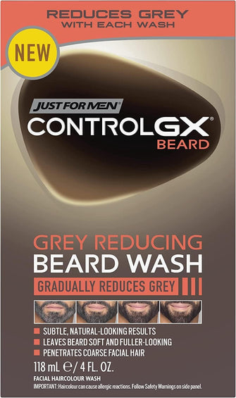 Just For Men Control GX Beard Wash, Reduces Grey With Each Wash For Subtle, Natural-Looking Results  All Shades, 118 ml