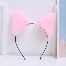 Lurrose Fur Ears Headband, Fluffy Plush Cat Ear Hair Hoop Cute Animal Party Hair Accessories for Girls Women Halloween Costume (Pink)