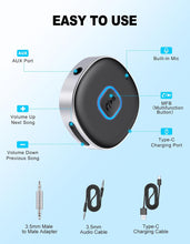Mohard Car Bluetooth 3.5mm AUX Adapter, Mini Bluetooth 5.3 Vehicle Amplifiers for Stereo/Speaker/Wired Headphones, Bluetooth Car Adapter AUX, Hands-free Calls, Dual Connection, 16H Playtime