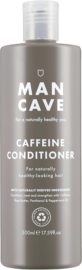 ManCave Caffeine Conditioner 500ml for Men, Encourage Healthy Hair Growth, Condition & Strengthen your hair with Natural Ingredients, Vegan Friendly, Tube made from Recycled Plastics, Made in England